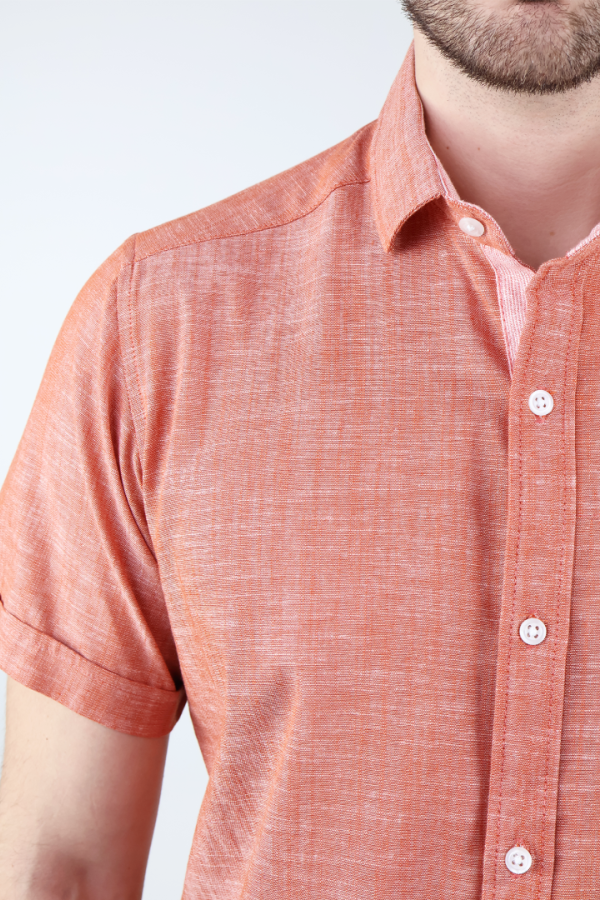 Camisa Con Bolsa Oculta Hombre Color Salmón Manga Corta Diseño Moderno